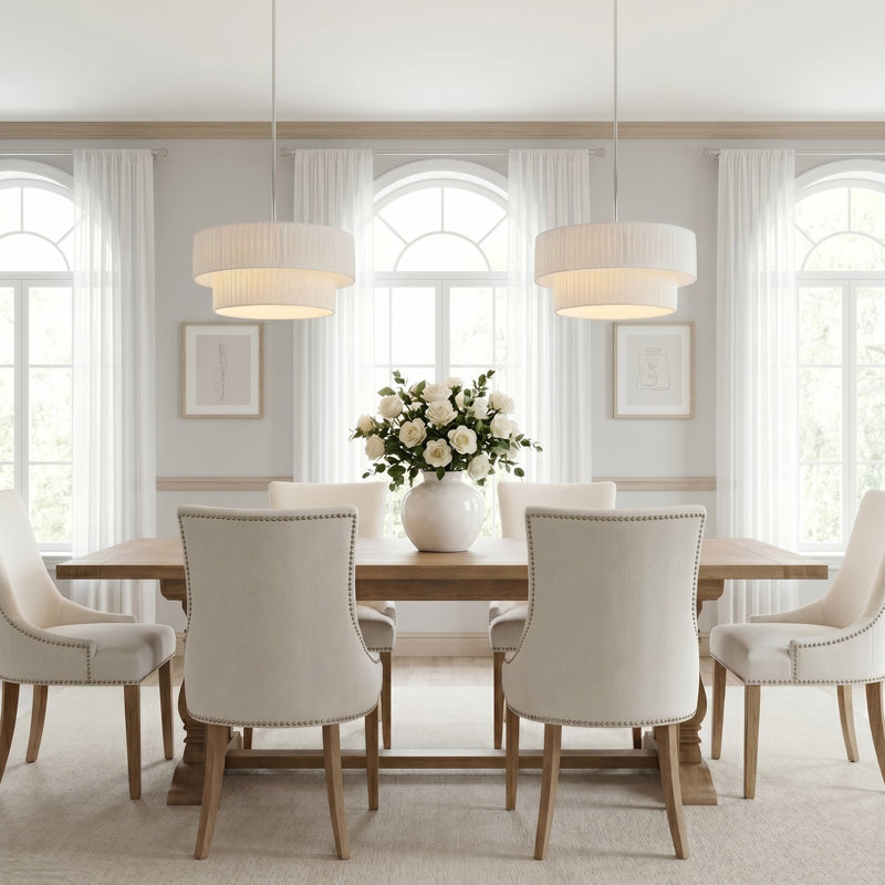 Reihan Polished Chrome 3 - Light 19.6" Dimmable Drum Chandelier For Dining Room , Chrome