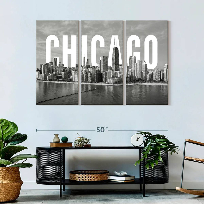 Impression sur toile monochromatique de Chicago, H 32 po x l 50 po x 1,25 po