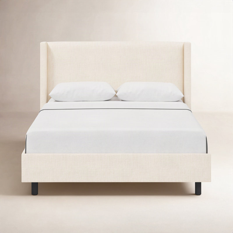 Hanson Upholstered Wingback Platform Bed, King, Classic Talc Linen