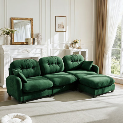 107" 3-seater Sofa Chenille Upholstered Couch With Ottoman And Throw Pillows, Suitable For Living Rooms, Bedrooms, And Offices