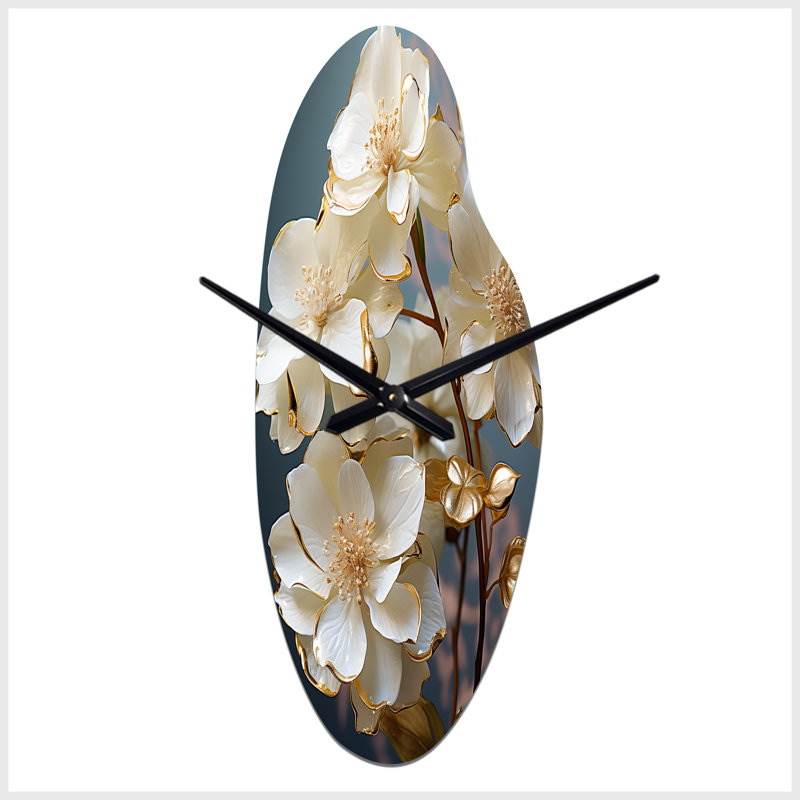 Magliozzi - Curved Shape Decorative White Hydrangea Wall Clock, Moyenne