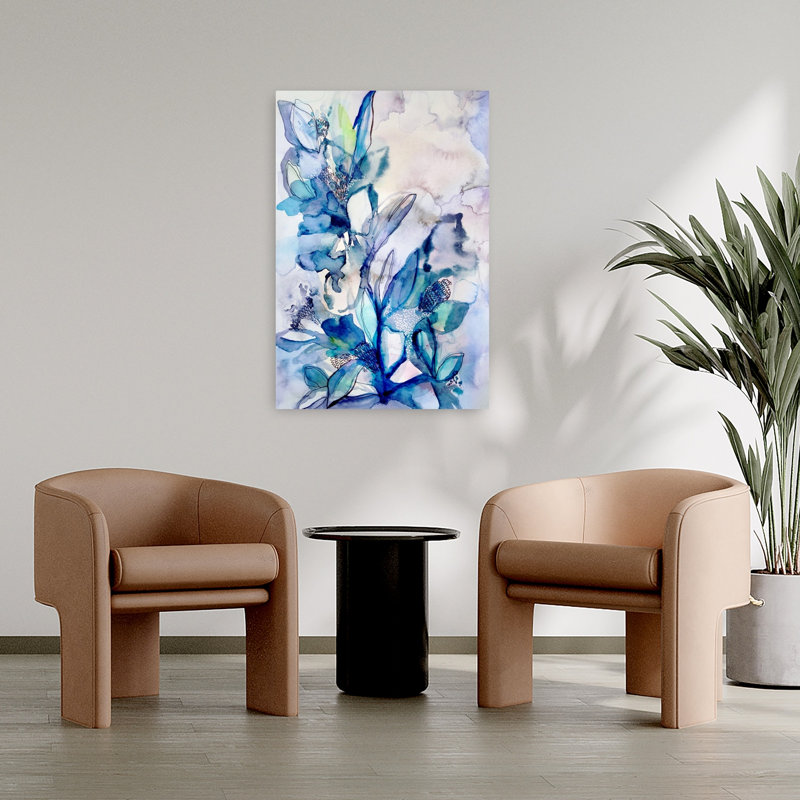 Art floral turquoise, H 36 po x l 24 po