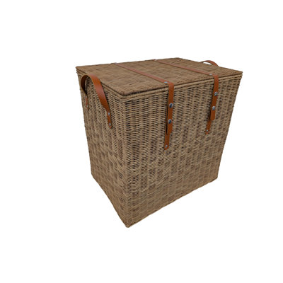 Cole and Grey Rattan Handmade Woven Brown Decorative and Functional Storage Basket with Leather Handles