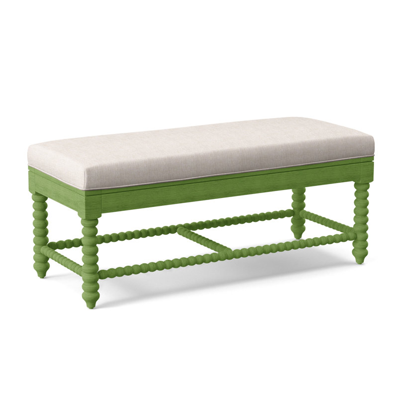 Lind Island Upholstered Bench, Sunbrella Beige Pinstripe; 6205-74, Aged Barrel