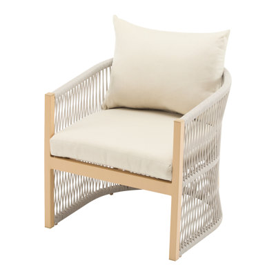 Chaise courbée moderne en aluminium beige, tissée à la corde, rembourrée pour socialiser dans n'importe quel environnement, 24,06 de profondeur, 25,17 de largeur, 27,86 de hauteur, 15,08 lb