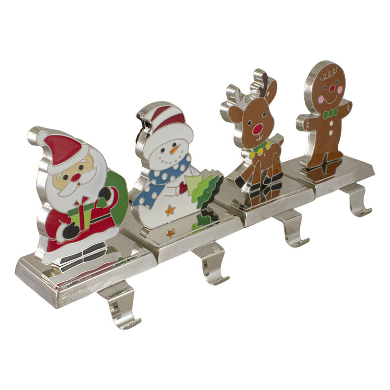 Set of 4 Christmas Characters Metal Stocking Holders with Silver Base