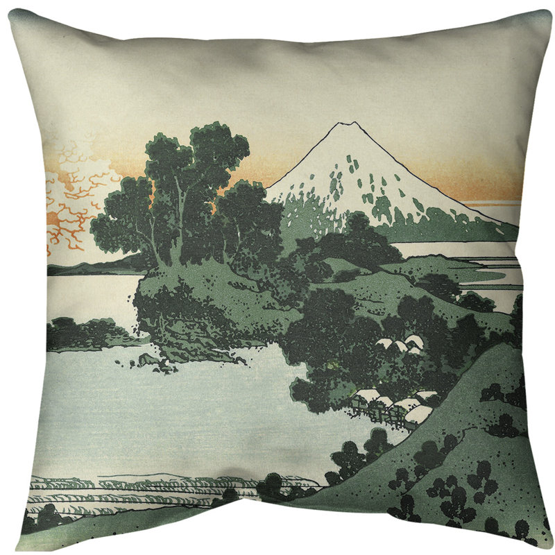 Oreiller Katsushika Hokusai Shichiri dans la province de Sagami, Vert / Orange, Faux lin