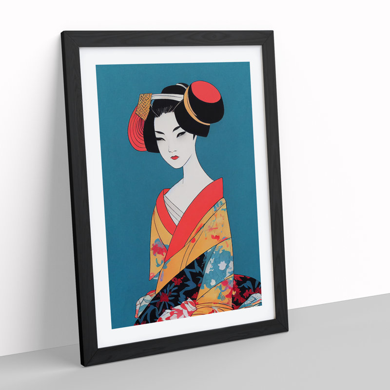 A Dazzling Geisha - Framed Print, 64cm H x 46cm W x 2cm D, Black Framed