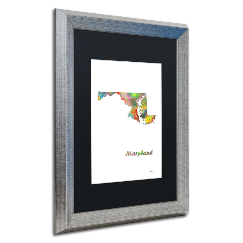 « maryland state map-1 », impression encadrée à l’image, H 14 po x l 11 po x P 0,5 po, argent
