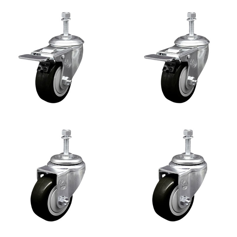 Polyurethane Swivel 10mm Stem Caster Set 2 Total Lock Brake