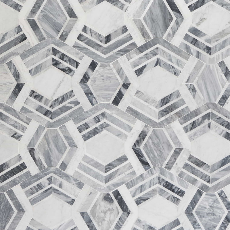 Mezzo 11x18 Polished Calacatta Marble Mosaic Tile, Canta Polished