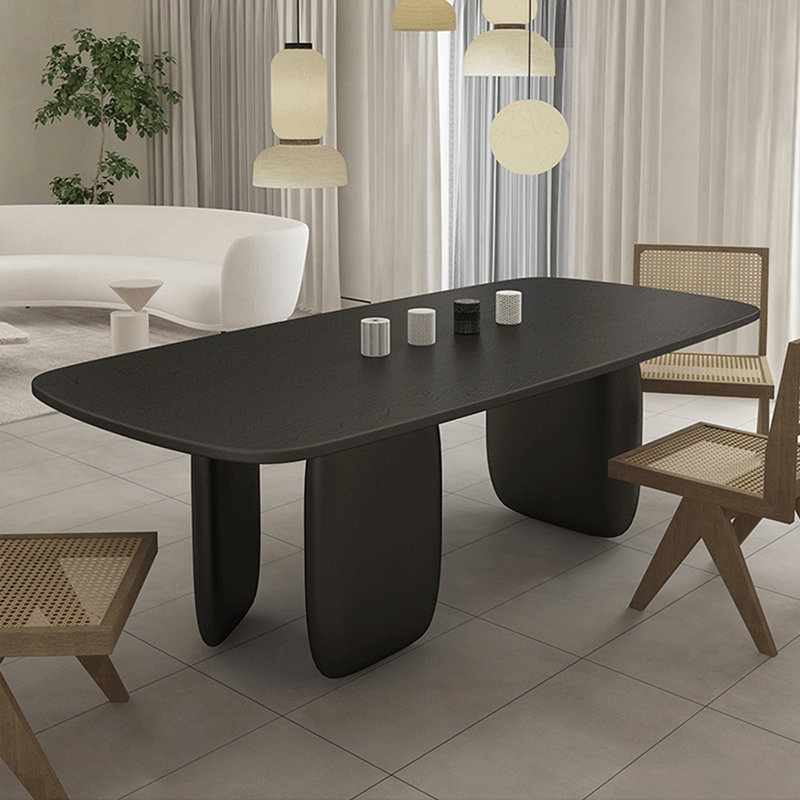 Table de salle à manger rectangulaire noire en bois massif, H 29,53 po x L 62,99 po x l 31,5 po, Noir