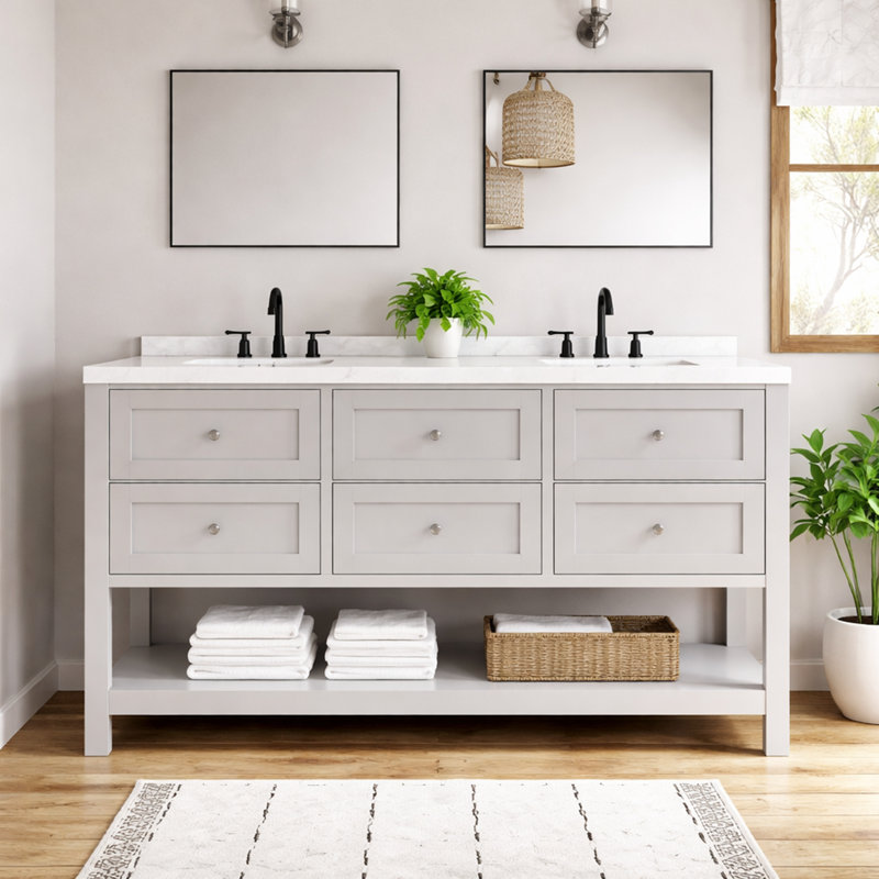Meuble-lavabo double avec plateau en marbre