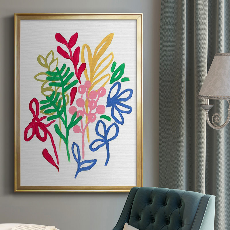 «Bold Brushstroke Blooms II», reproduction encadrée de qualité supérieure - prête à être accrochée, Or