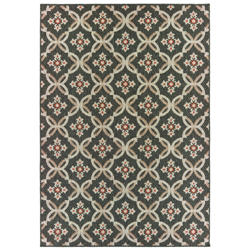 Tapis intérieur / extérieur gris / bleu marine / persimmon Izola, Rectangle 3 pi 3 po x 5 pi