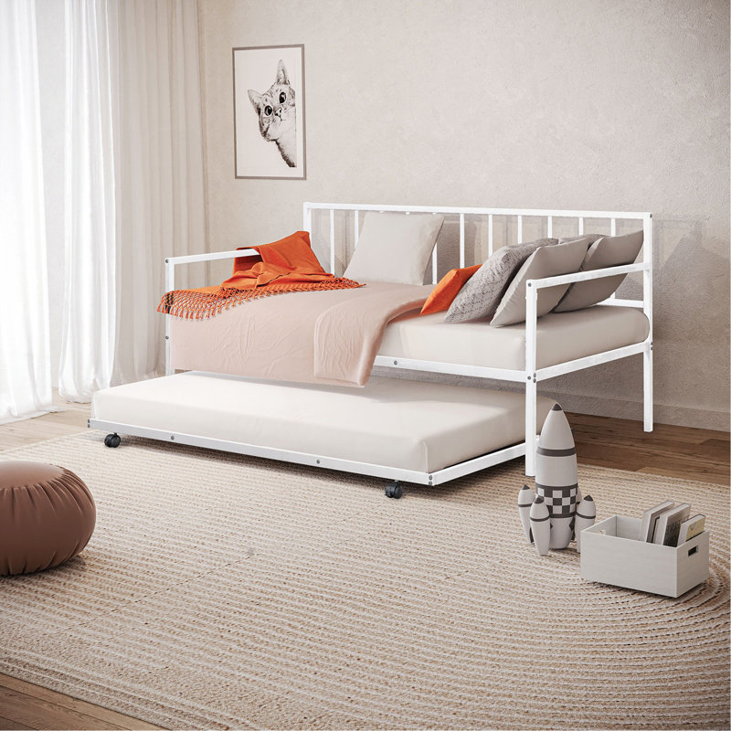 Lit de jour simple en métal 1pc avec lit gigogne en métal de style contemporain prêt pour le matelas, Blanc