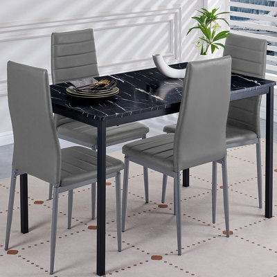 5-piece Dining Set, Kitchen Table Chairs Set Of 4 For Kitchen & Dining Room, Dinette, Space-saving With Mdf Board Table Top
