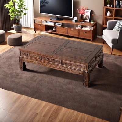 Table basse en bois massif sculpté de style chinois