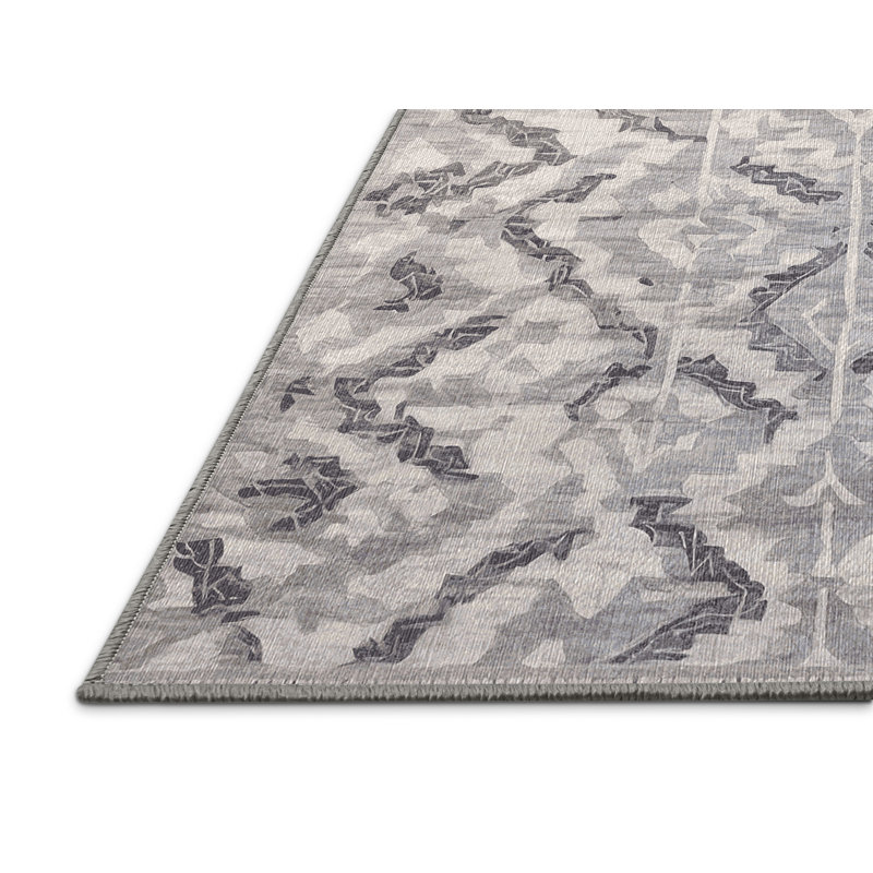 Machine Washable Gray Area Rug, Square 3'