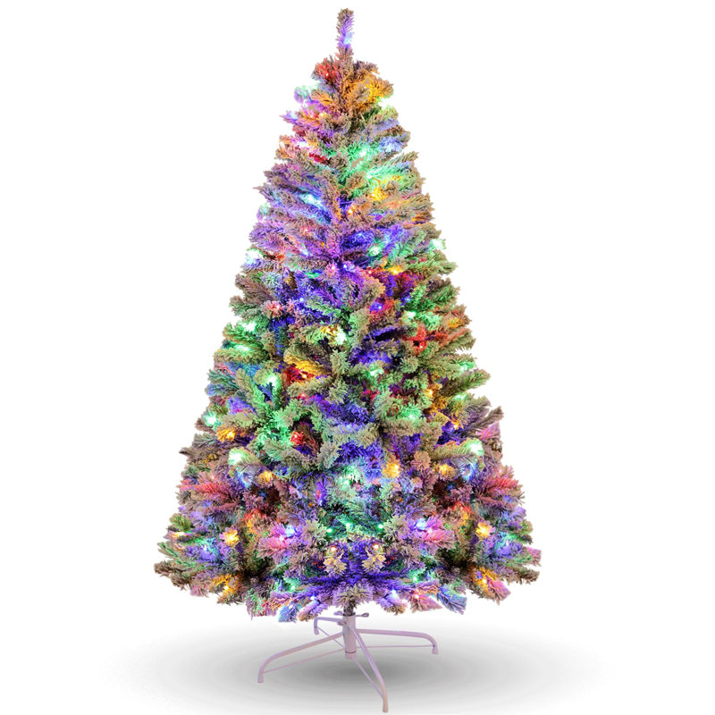 6ft Pre-Lit Snow Flocked Artificial Christmas Tree with Stand and Multi-Color Lights