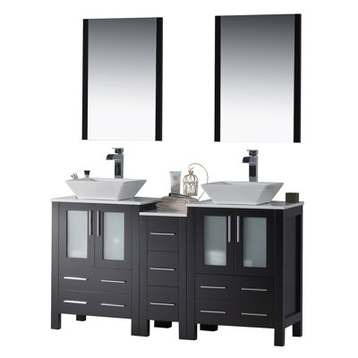Mance 60.12'' Double Bathroom Vanity with Ceramic Top