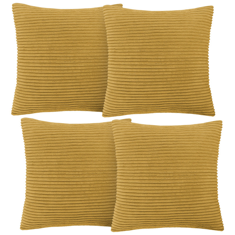 Aspire Homeware Striped Square Velvet Cushion Cover, Pack of 4, Ochre