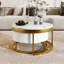 Table basse ronde moderne avec gigognes et tiroirs en ton doré et blanc