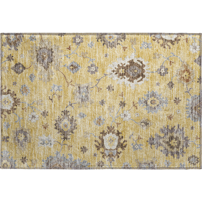 Premium Machine Washable Prisco Gold Rug, Rectangle 1'8" x 2'6"