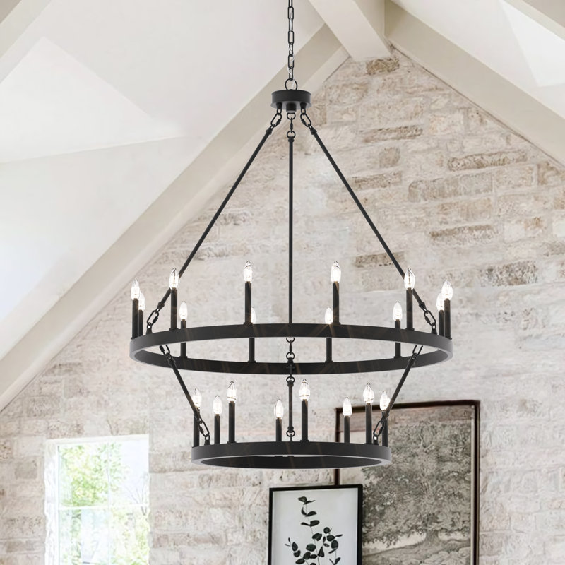 Adriana 20 - Light Steel Dimmable Wagon Wheel Chandelier, Aged Zinc