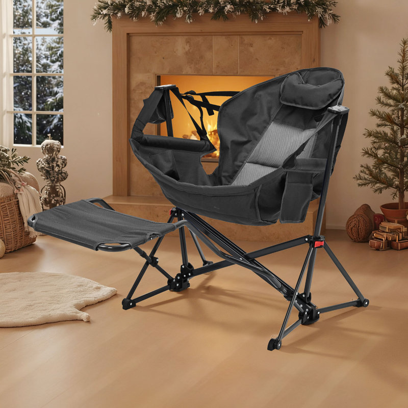 Hammock Camping Chair with Detachable Footrest and Storage Bag, Black