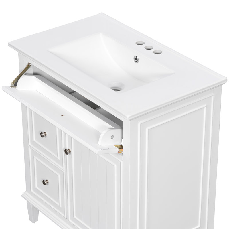 Meuble-lavabo de salle de bain avec lavabo, meuble-lavabo avec un tiroir rabattable, deux tiroirs et une tablette de rangement réglable