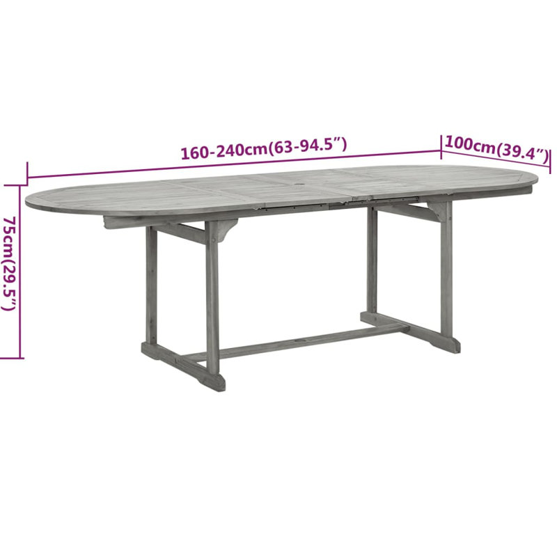 Jamayra 8 - Person Acacia Solid Wood Patio Dining Set Extendable and Umbrella Hole Included Oval Table, Grey