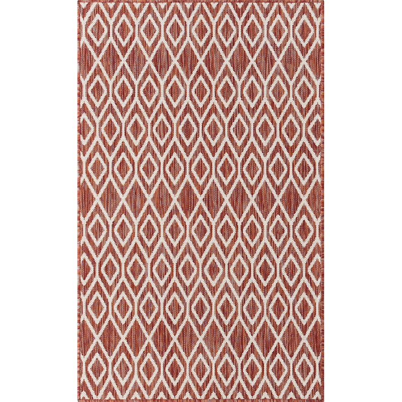 Yettem Abstract Indoor / Outdoor Rug, Rectangle 3' x 5', Rust Red