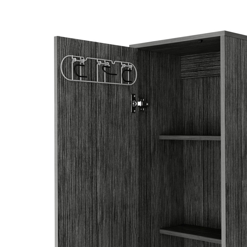 Ergonomic Storage In Oak Cabinet - 5 Shelves, Broom Hanging Solution, Efficient Tall Deep Hangers, Organize Your Space