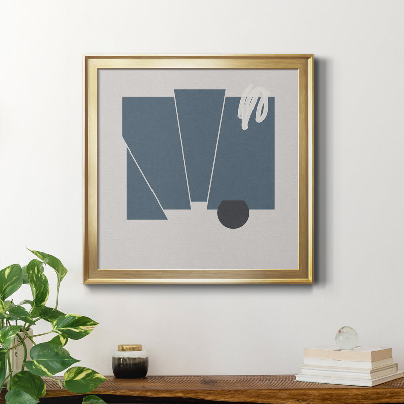 «Blue Felt IV», reproduction encadrée de qualité supérieure - prête à être accrochée, Toile avec cadre or, Pas de tapis
