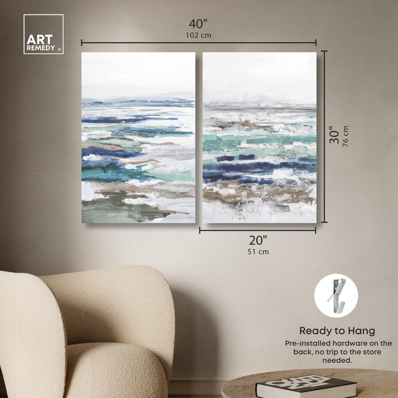 «Coral Coastal Blue Art», ensemble de 2 impressions sur toile par , H 30 po x l 20 po, Toile tendue, Ne s’applique pas