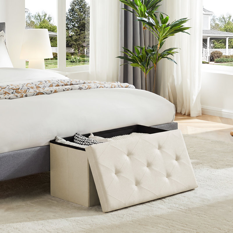 30" Wide Rectangle Standard Ottoman with Storage, Beige