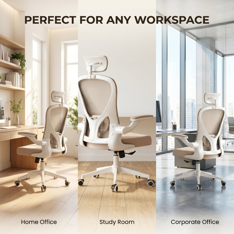 Ergonomic, breathable mesh office chair: features a headrest, lumbar support, and flip-up armrests