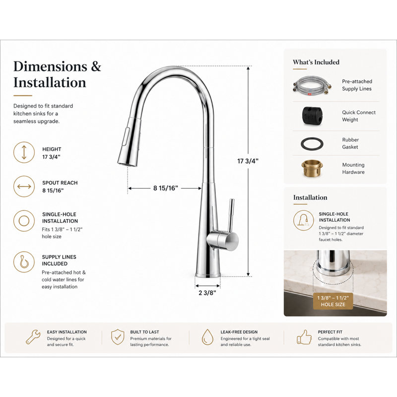 Robinet de cuisine rétractable en chrome poli Vassity