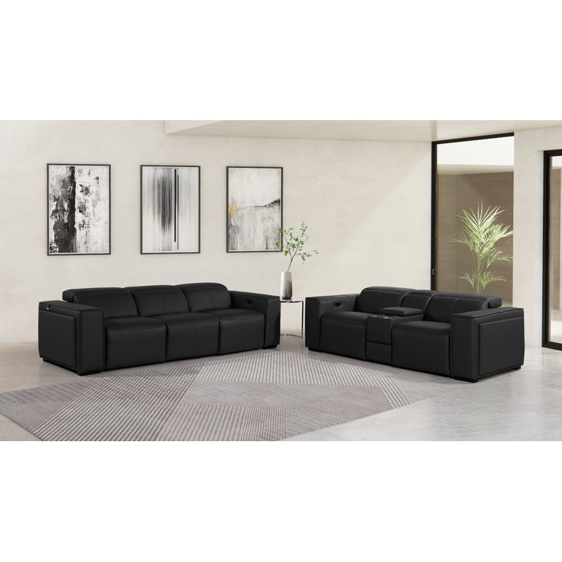 Ensemble de canapé modulaire inclinable électrique en cuir italien avec accoudoirs électriques et console