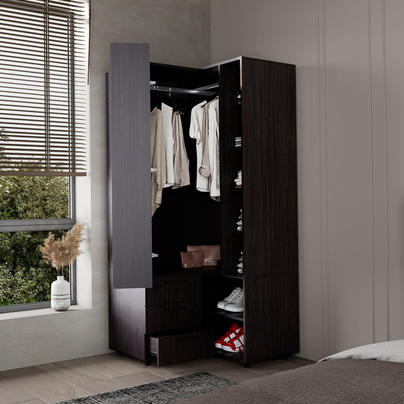 Armoire moderne en wengé avec rangement ouvert et 2 tiroirs, Wengé