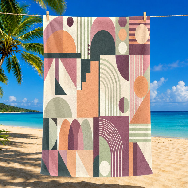 1 serviette de plage géométrique abstraite, design moderne Mid-Century rétro, grande microfibre pour, voyage, camping, activités de plein air, unisexe