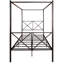 Lit plateforme double en métal noir avec baldaquin. Structure robuste. Bruit - aire de repos. Beaucoup de rangement disponible. Simple à assembler. 12 mois. Supporte un auvent noir de 400 à 600 lb. &