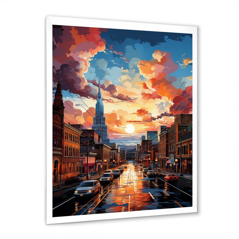 City Nashville Popart I - Cityscapes, reproduction sur toile, H 20 po x l 12 po x P 1 po, Cadre photo blanc