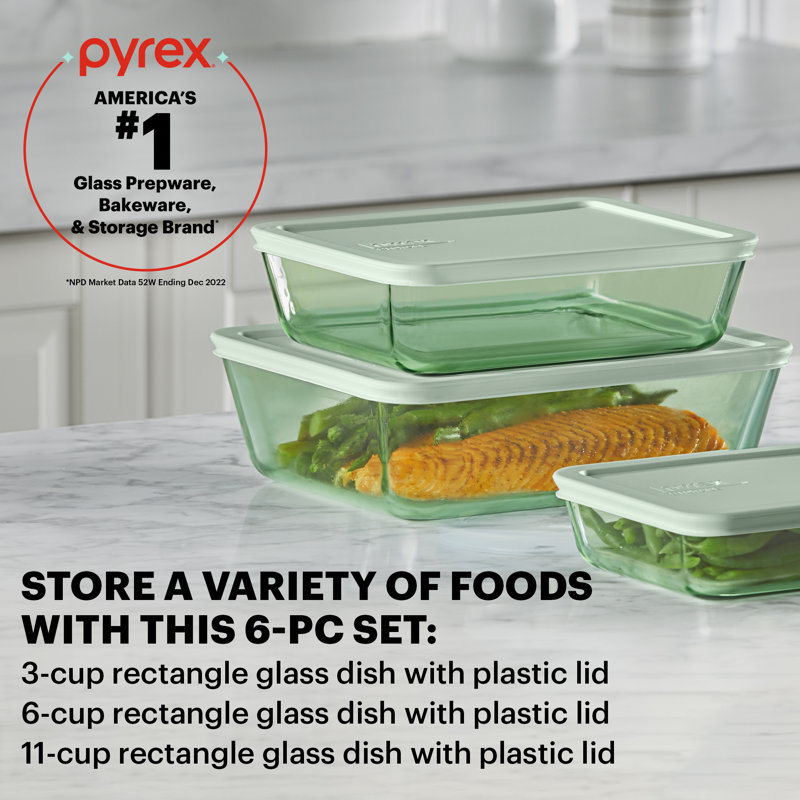 Pyrex® Simply Store® Tinted 3-Pack Rectangle Storage Set with Plastic Lids, Green