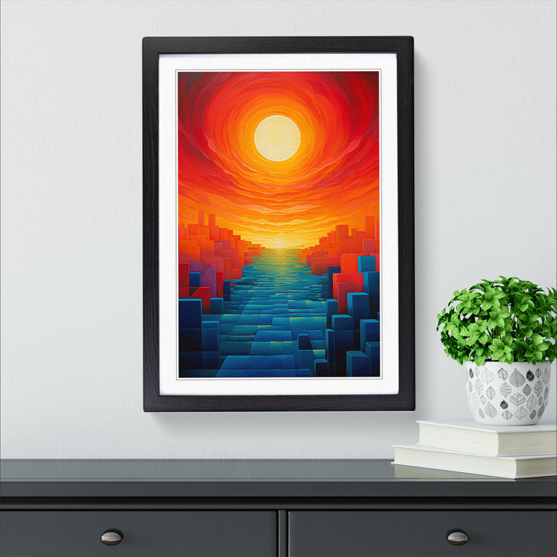 Sunset Orphism - Single Picture Frame Print on Wood, 64cm H x 46cm W x 2cm D, Black