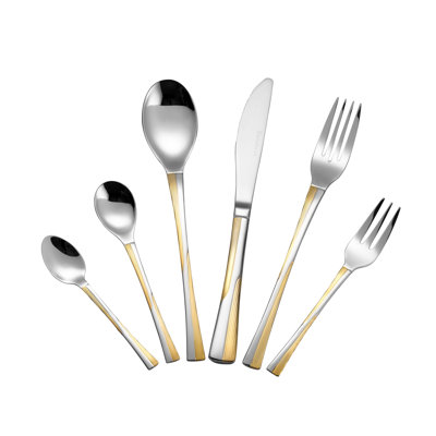 Lorren Home Trends 86 Piece 18/10 Stainless Steel and Gold Flatware Set, Service for 12, Chest included