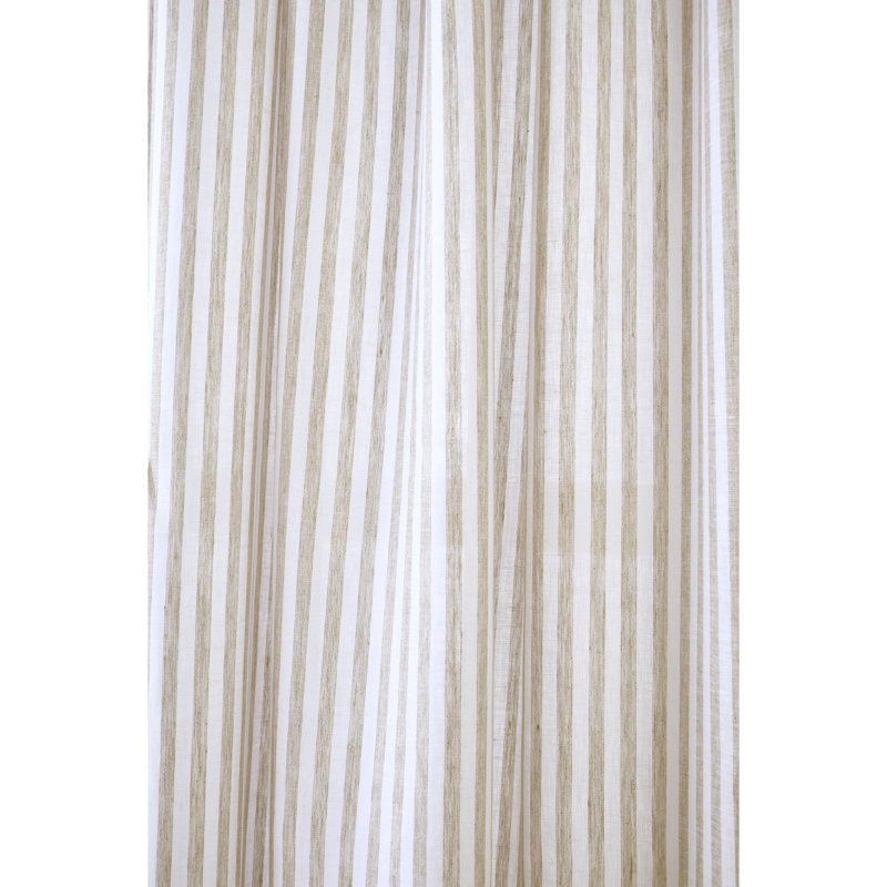 Amalfi Stripe - 100% Pure Linen Curtain, Natural and White, 52" W x 63" L