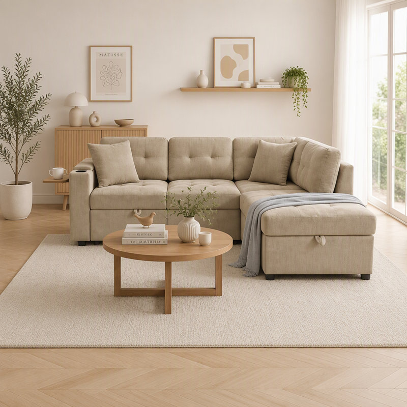 Upholstered 83.23 " Chenille Sleeper Sofa, Brown