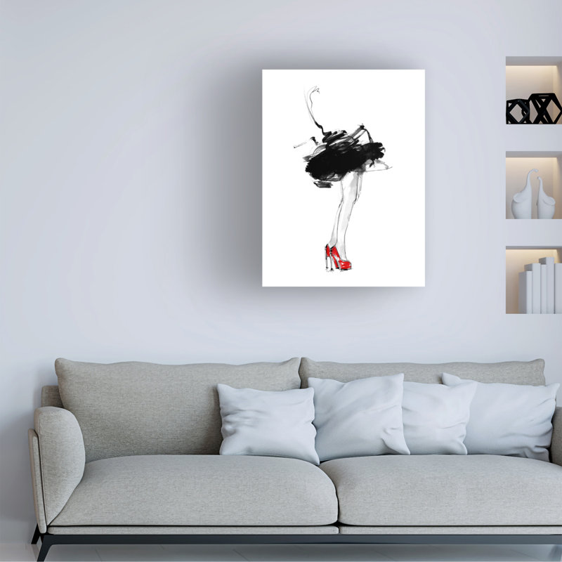 «Red Shoes» par Lotta Larsdotter - peinture sur toile tendue, H 47 po x l 35 po x P 2 po